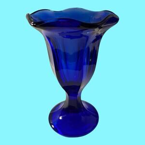 4 Cobalt Blue Glass Ice Cream Sundae Parfait Tulip Goblets 6" Anchor Hocking